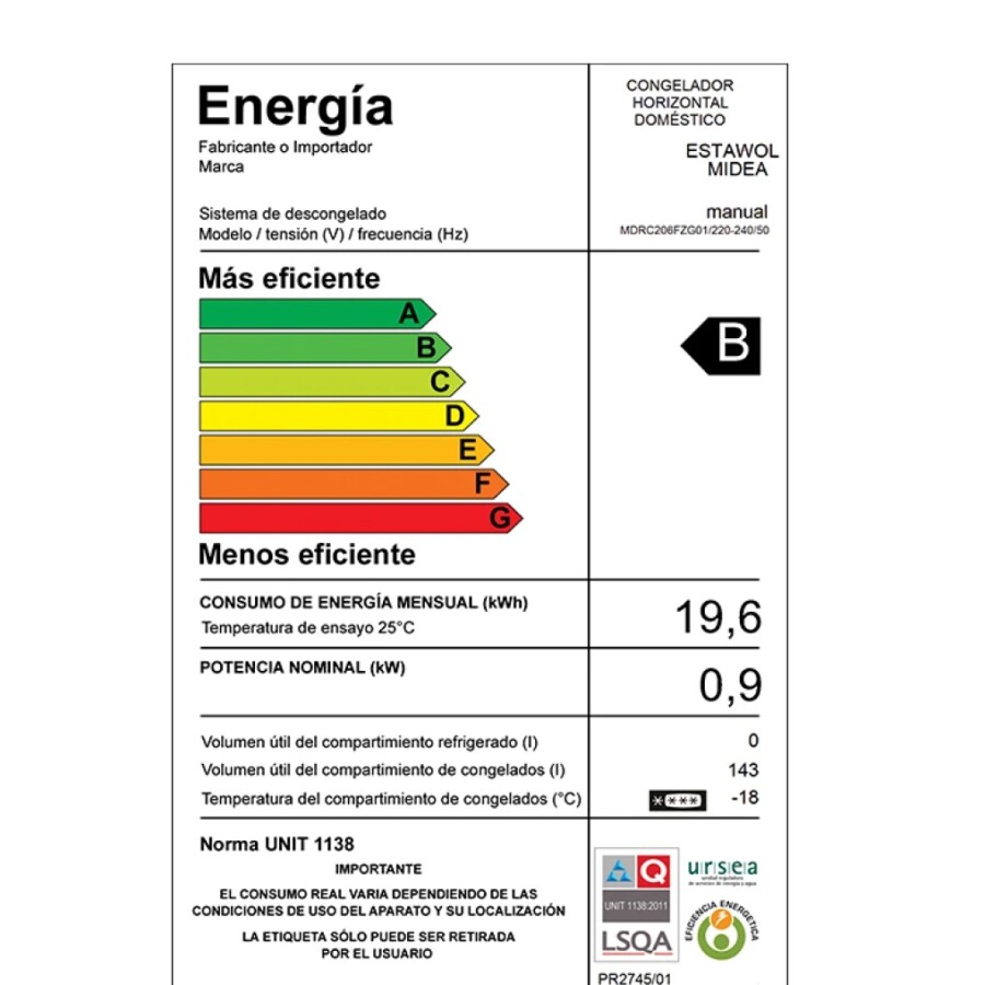 Freezer Inverter 143L Midea MDRC206FZG01 Freezer Inverter 143L Midea MDRC206FZG01