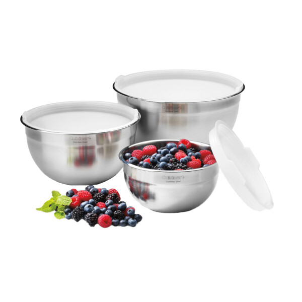 Cuisinart® JUEGO DE 3 TAZONES MEZCLADORES DE ACERO INOX. CON TAPAS (1.5QT, 3QT Y 5QT) N/A