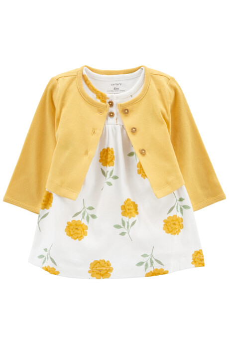 Set dos piezas vestido floral y saco de punto de algodón Set dos piezas vestido floral y saco de punto de algodón