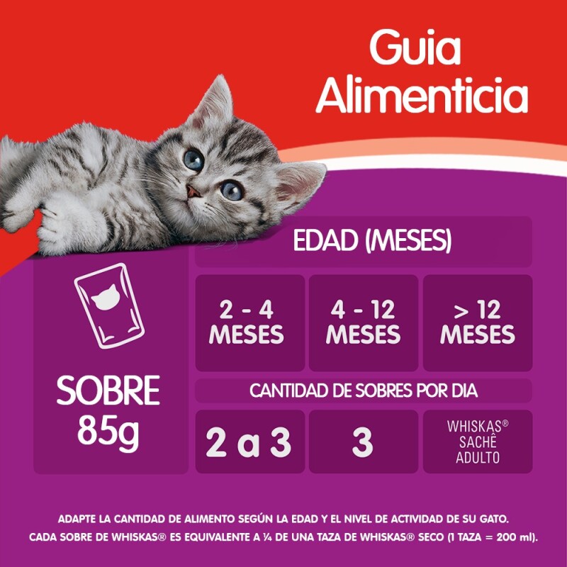 WHISKAS EN SALSA CARNE GATITOS ALIMENTO HUMEDO 85 GRS