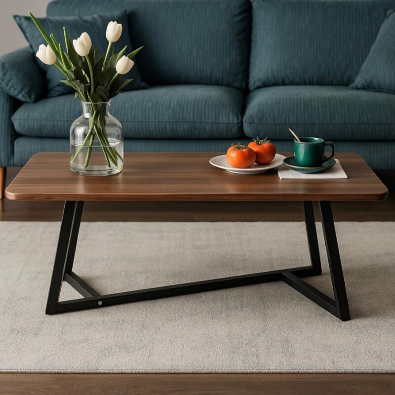 Mesa de Centro Rectangular con Base Cruz de Madera y Metal Mesa de Centro Rectangular con Base Cruz de Madera y Metal