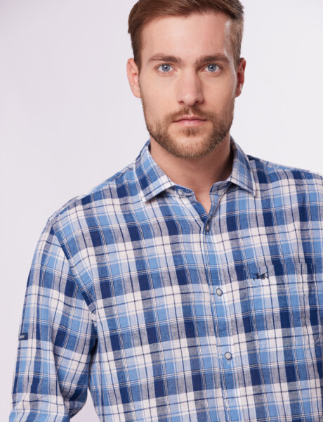 CAMISA DE LINO A CUADROS Azul
