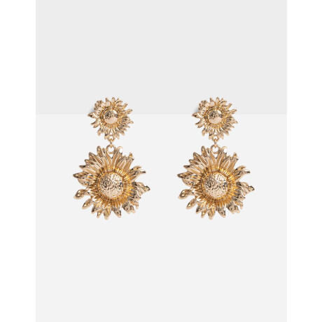 Aro Colgante Largo Con Flores Dorado