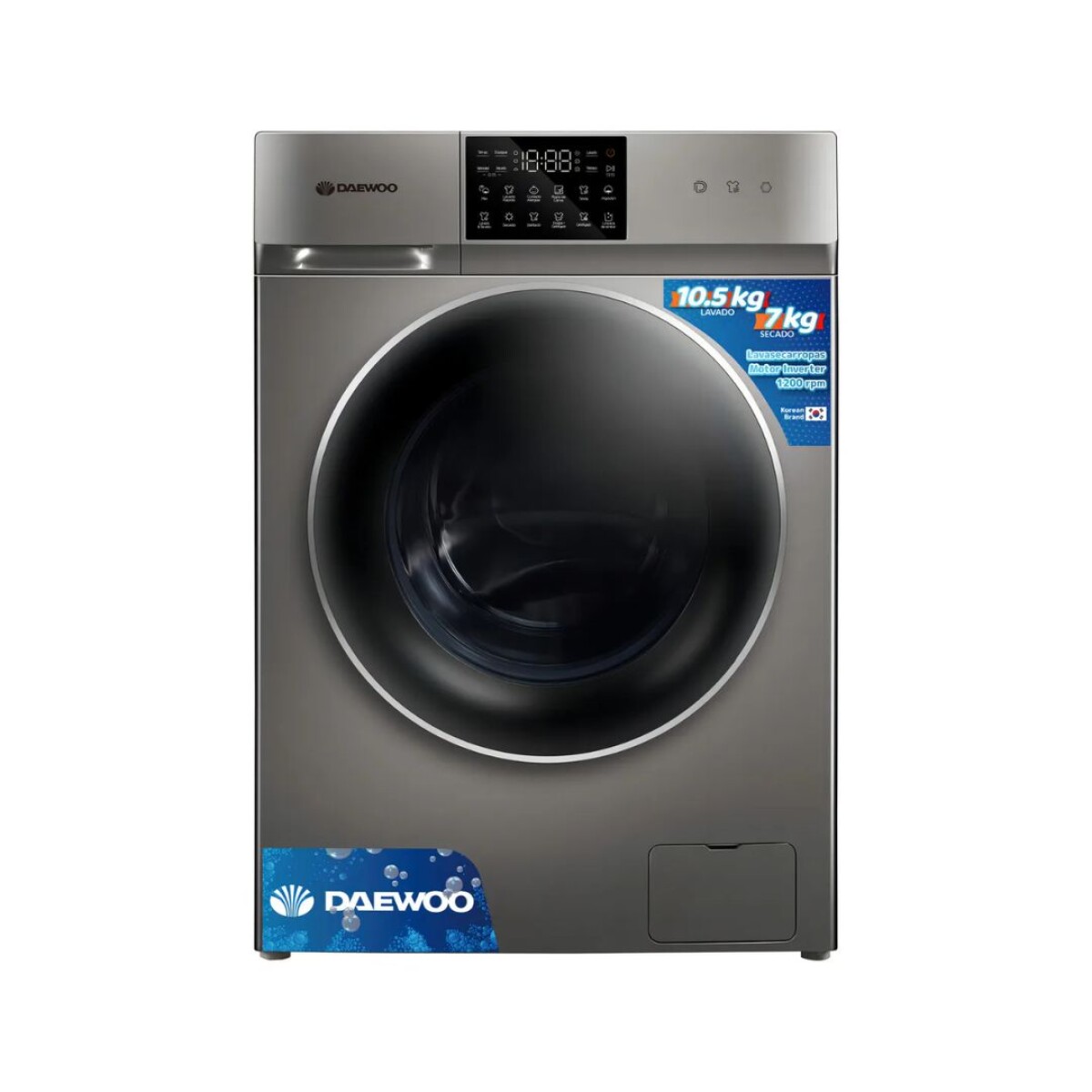 Lavasecarropas Inverter 10,5kg Daewoo | Secado 7kg | Color gris oscuro 