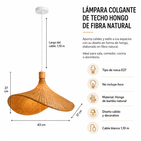 Pack x2 Lámparas Colgantes Hongo Fibra Natural Decorativo Natural