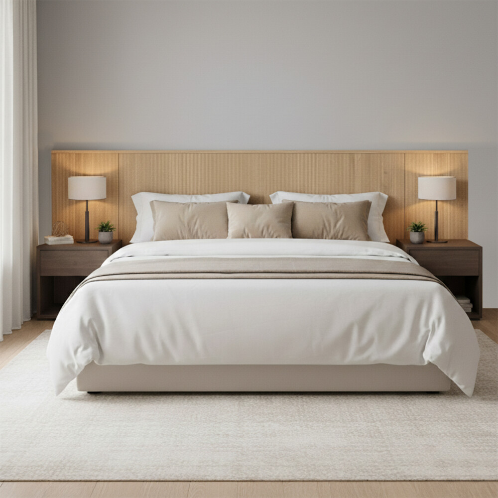 Respaldo King continuo con mesa de luz Chloe Hanover