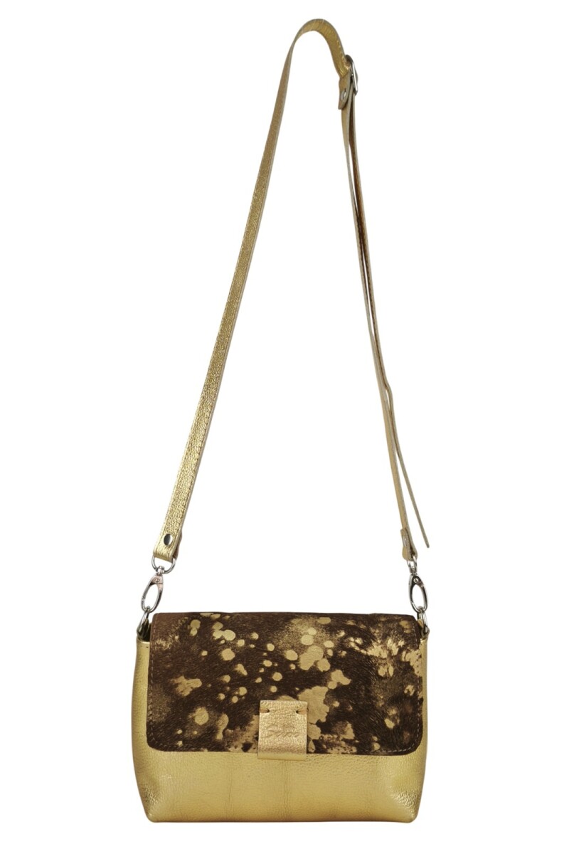 Morral con solapa combinado chico Dorado