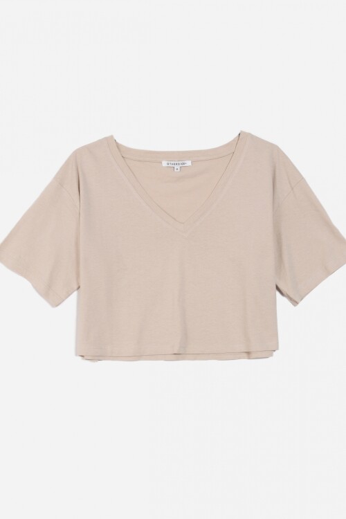 Crop top escote en V MARRON