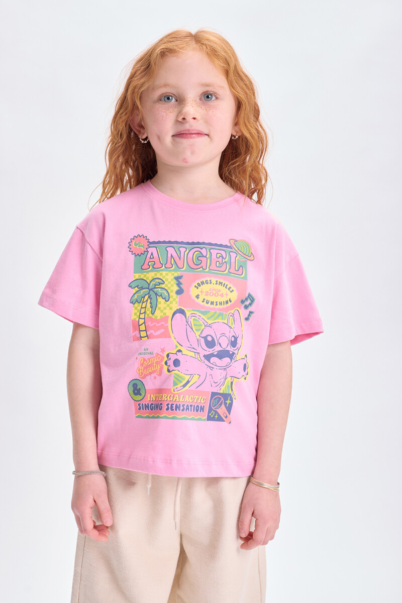 Remera manga corta Stitch Rosa