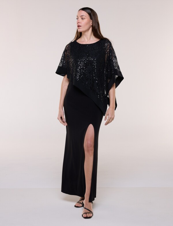 Vestido Noche Con Capa Bordada NEGRO
