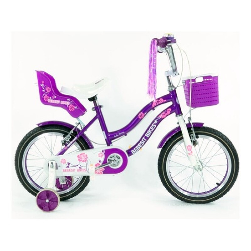 Bicicleta Bebesit Queen rodado 16" con rueditas y canasto Violeta