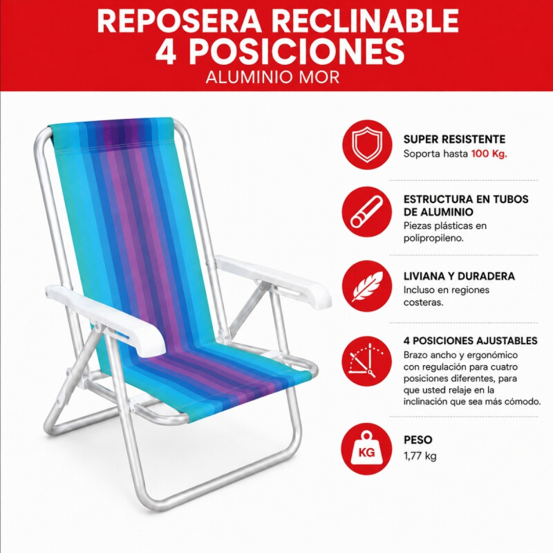 Set x2 Silla reclinable 4 posiciones aluminio VIOLETA