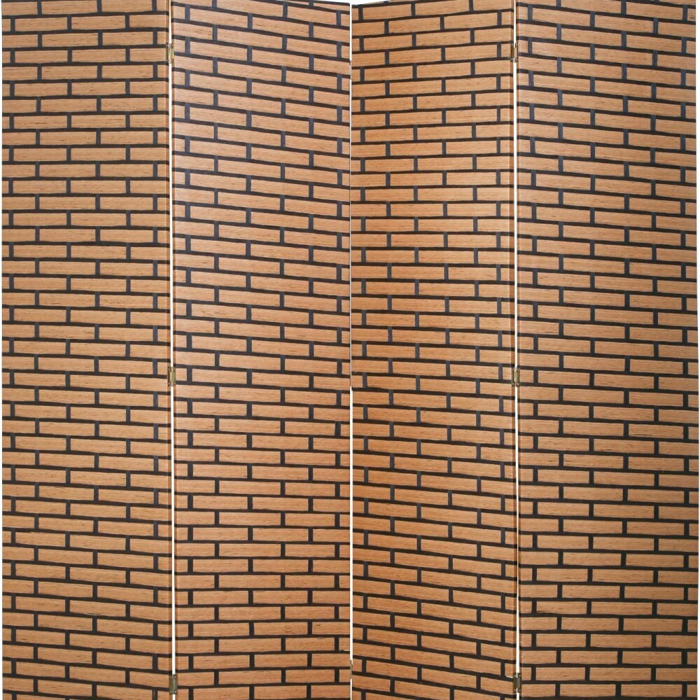 Biombo Boho Nhome 4 Paneles Madera Ratán Clásico Ladrillo