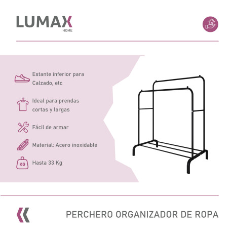 Perchero Organizador de Ropa Closet Hogar de Metal Negro