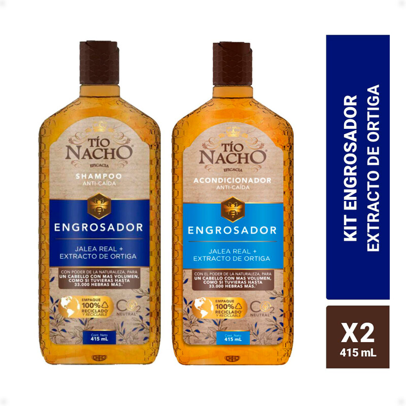 Pack Shampoo y Acondicionador Engrosador Jalea Real y Extracto de Ortiga Tío Nacho de 415 ML Pack Shampoo y Acondicionador Engrosador Jalea Real y Extracto de Ortiga Tío Nacho de 415 ML