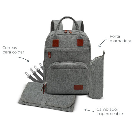 Mochila Maternal Carestino Boston + Cambiador + Estuche Térmico Gris