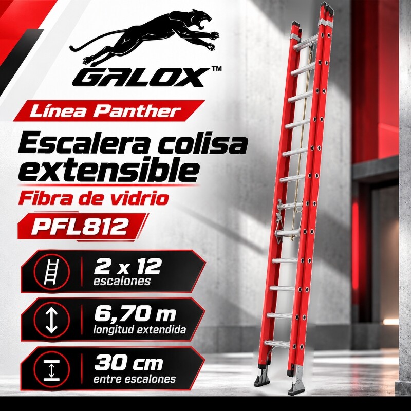 GALOX ESCALERA COLISA FIBRA DE VIDRIO AISLANTE PANTHER 2X12 ESCALONES 6.70M Galox Escalera Colisa Fibra De Vidrio Aislante Panther 2x12 Escalones 6.70m