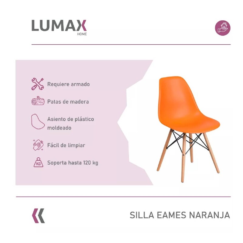 Pack 4 Sillas De Comedor Eames Lumax De Diseño Moderno Con Patas De Madera Naranja