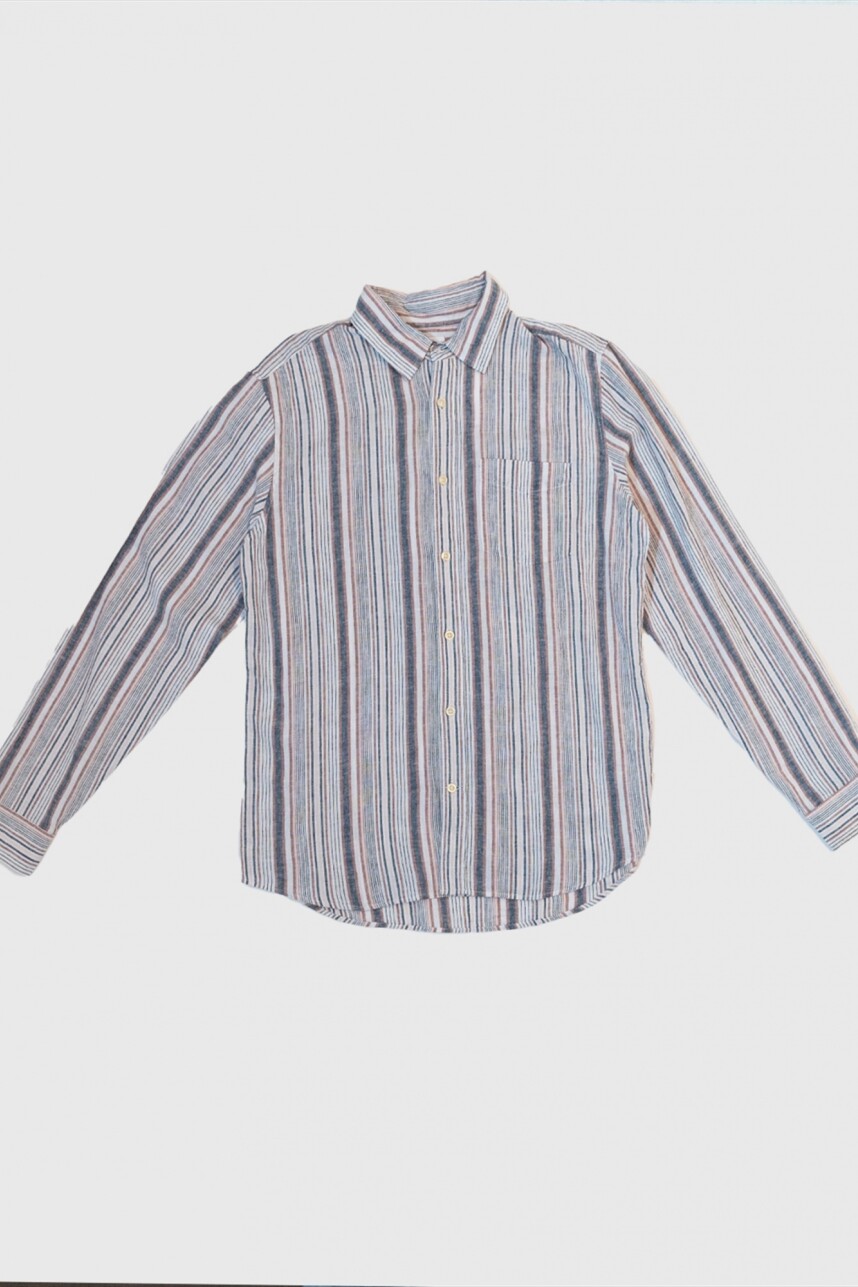 Camisa Lino Standard Hombre Mauve Multi Stripe