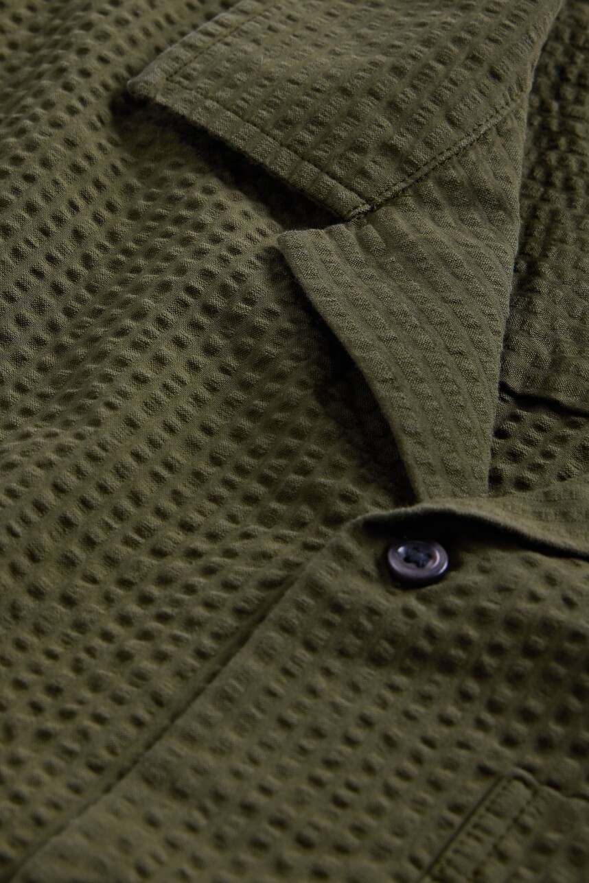 Camisa Manga Cora Seersucker Hombre Army Jacket Green