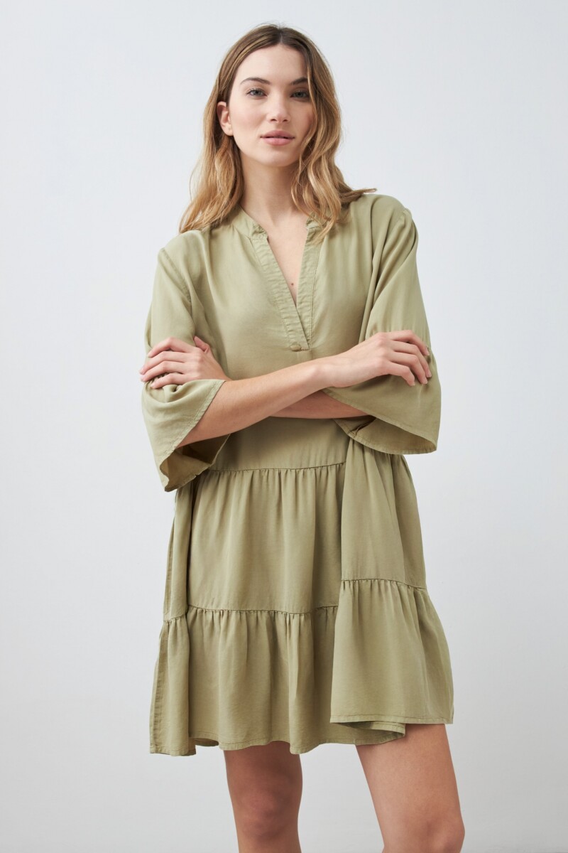 Vestido midi de lyocell verde oliva