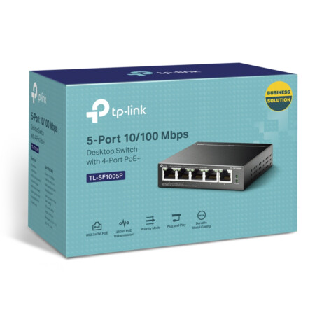Tp-link - Switch TL-SF1005P. 5 Puertos RJ45 10/100 Mbps. 4 Puertos Poe. Plug And Play. Carcasa de Me 001