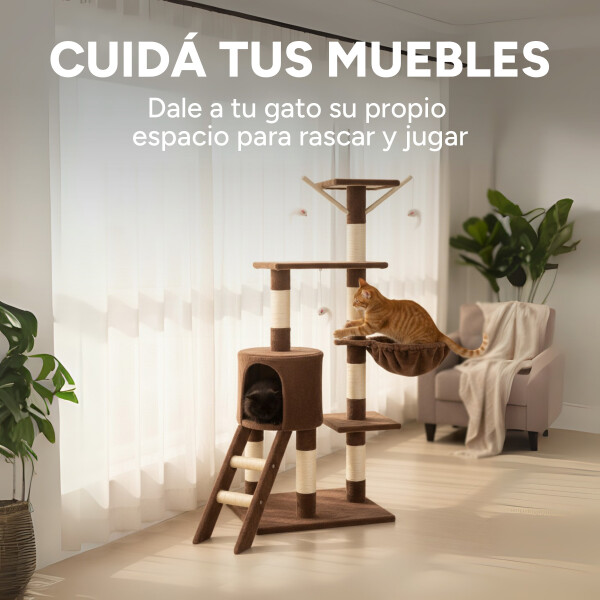 Rascador Torre 5 Niveles En Felpa Y Sisal Para Gato Juego Color Marrón