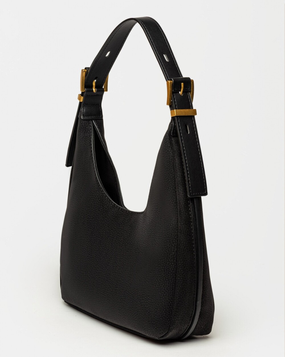 Cartera al hombro Raw en efecto gamuza Negro