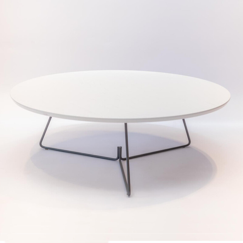 MESA DE CENTRO REDONDA - MADERA COLOR BLANCO Y PIE EN METAL GRAFITO - 90cms MESA DE CENTRO REDONDA - MADERA COLOR BLANCO Y PIE EN METAL GRAFITO - 90cms