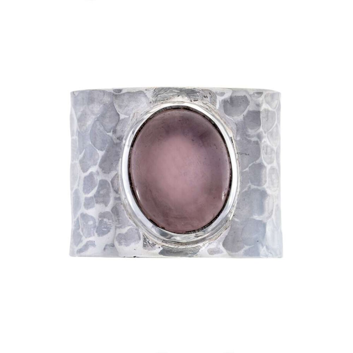 Anillo De Plata 925 Martillado - Con Cuarzo Rosa 