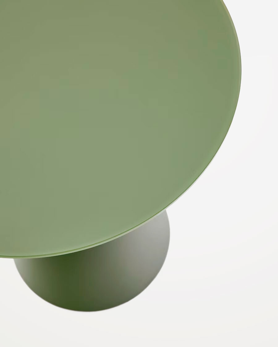 Mesa auxiliar Wilshire cristal templado glaseado y acero acabado pintado verde mate Ø50cm