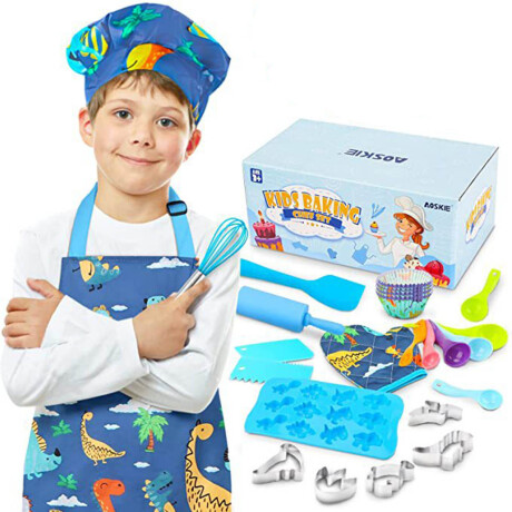 Set N°5 Cocina Niños Delantal + Gorro + 40 Piezas Azul