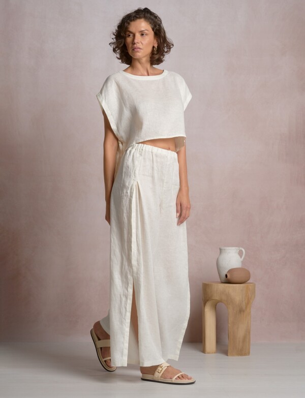 Blusa Holgada De Lino Con Ajuste Lateral CRUDO