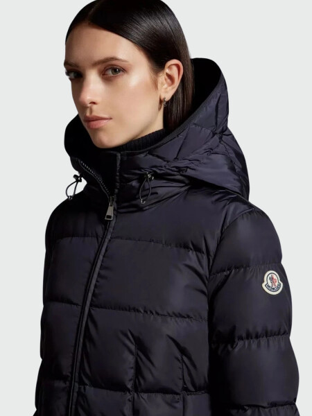 Moncler -Chaqueta larga impermeable con capucha integrada rellena de plumas, Avocette Azul