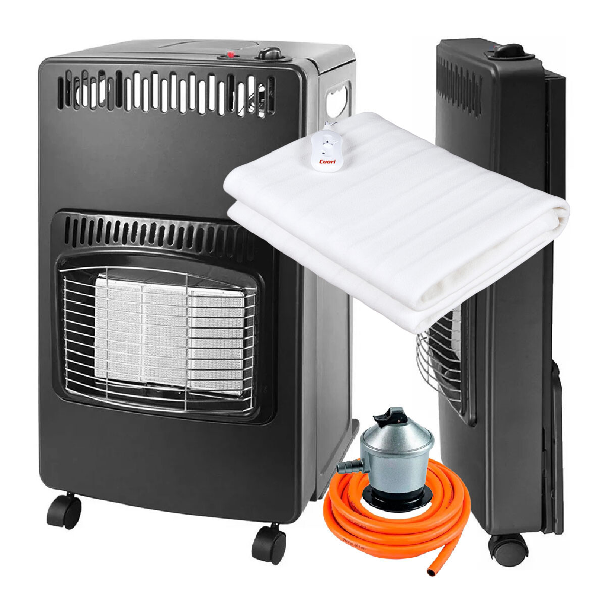 Set Estufa Gas c/Válvula Manguera + Calientacama 1 Pza Cuori - Negro 