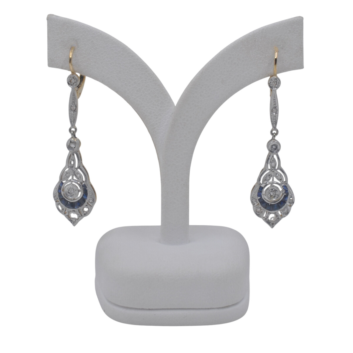 Caravanas oro 18k con brillantes, diamantes y zafiros sintéticos. 