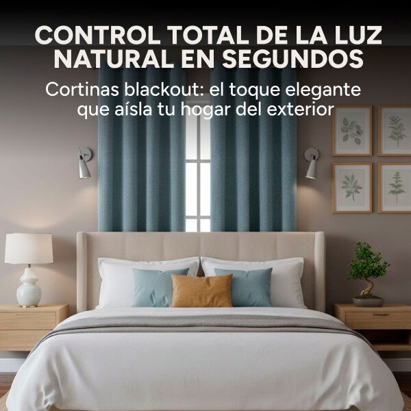 Cortina Blackout 100% Engomada Termica Set 2 Paños Tipo Lino Color Azul Piedra