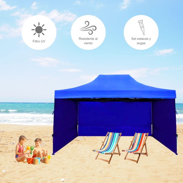 Gazebo Plegable con Paredes 3x4,5 Para Playa o Jardín Autoarmable Color Azul Gazebo Plegable con Paredes 3x4,5 Para Playa o Jardín Autoarmable Color Azul