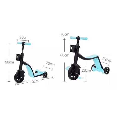 Bicicleta Monopatín Triciclo 3 en 1 Ajustable para Niños Celeste