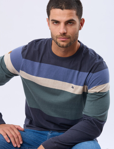 REMERA RAYADA DE ALGODÓN Azul