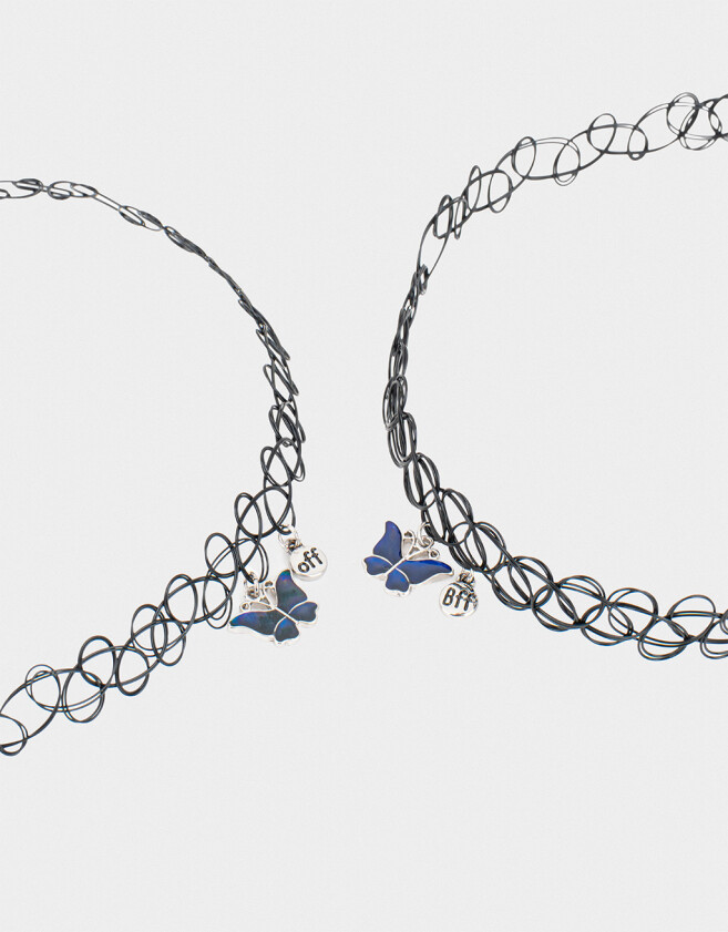 Chokers Mariposas Set De Chokers Moodstone - Plateado