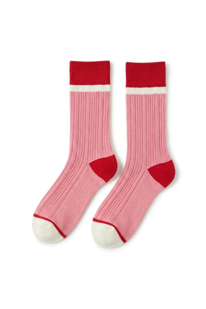 Medias rib franja rosa