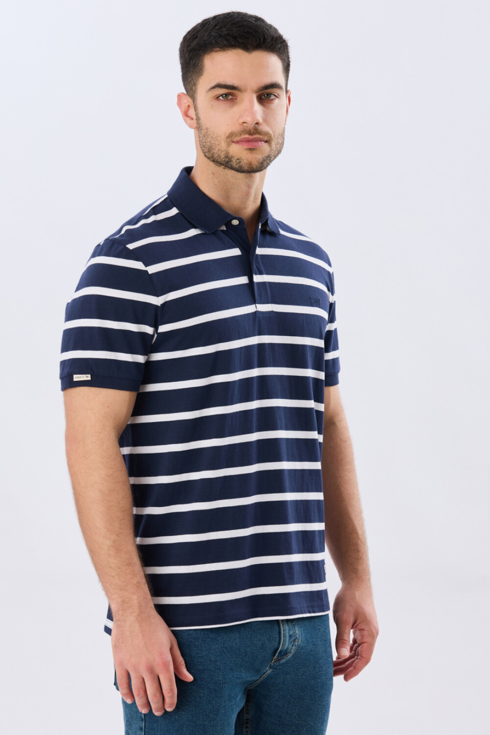 REMERA POLO RAYADA JERSEY Azul Oscuro