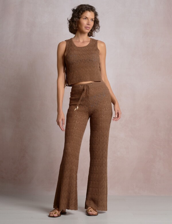 Pantalón Boho Calado Acampanado MARRON
