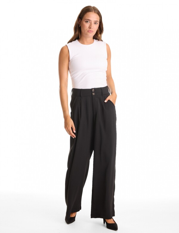 Palazzo Con Doble Botón & Cintura Elástica NEGRO