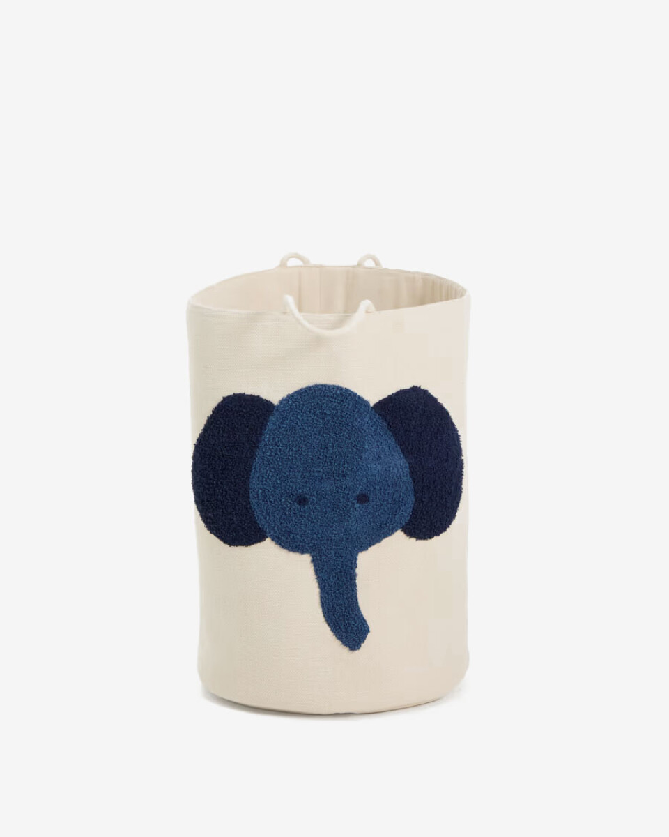Cesta Tandani de algodón beige con elefante azul 50 cm 