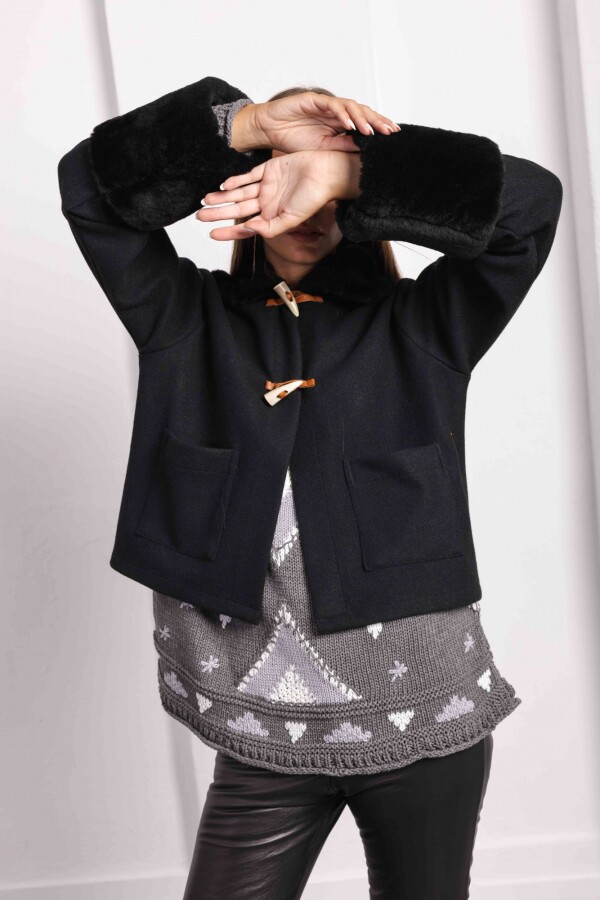 Campera New Jersey Base Negra / Corderito Negro