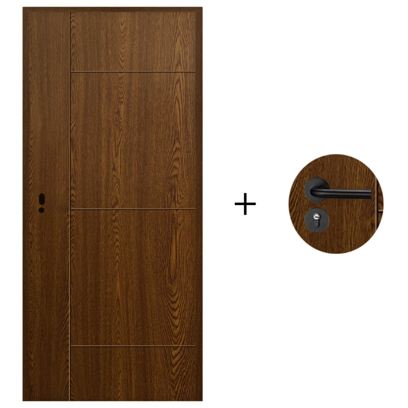 Puerta Desarmada Interior en MDF con Marco y Cerradura Lumax Marrón Oscuro Diseño Ankara Herraje Negro