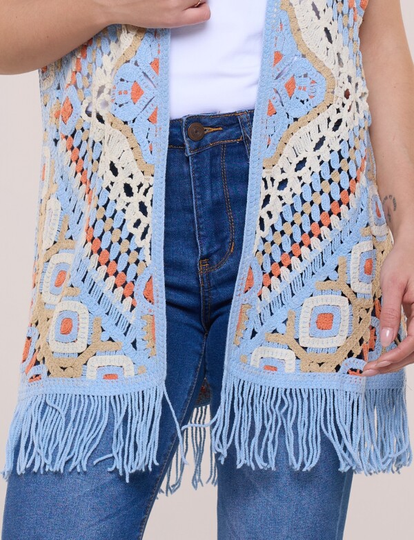 Cardigan Crochet Con Flecos CELESTE/MULTI