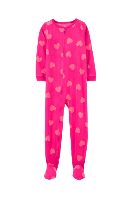 Pijama una pieza de micropolar, con pie, diseño corazones Sin color
